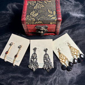 Whimsygoth earring bundle with wooden treasure chest trinket box
